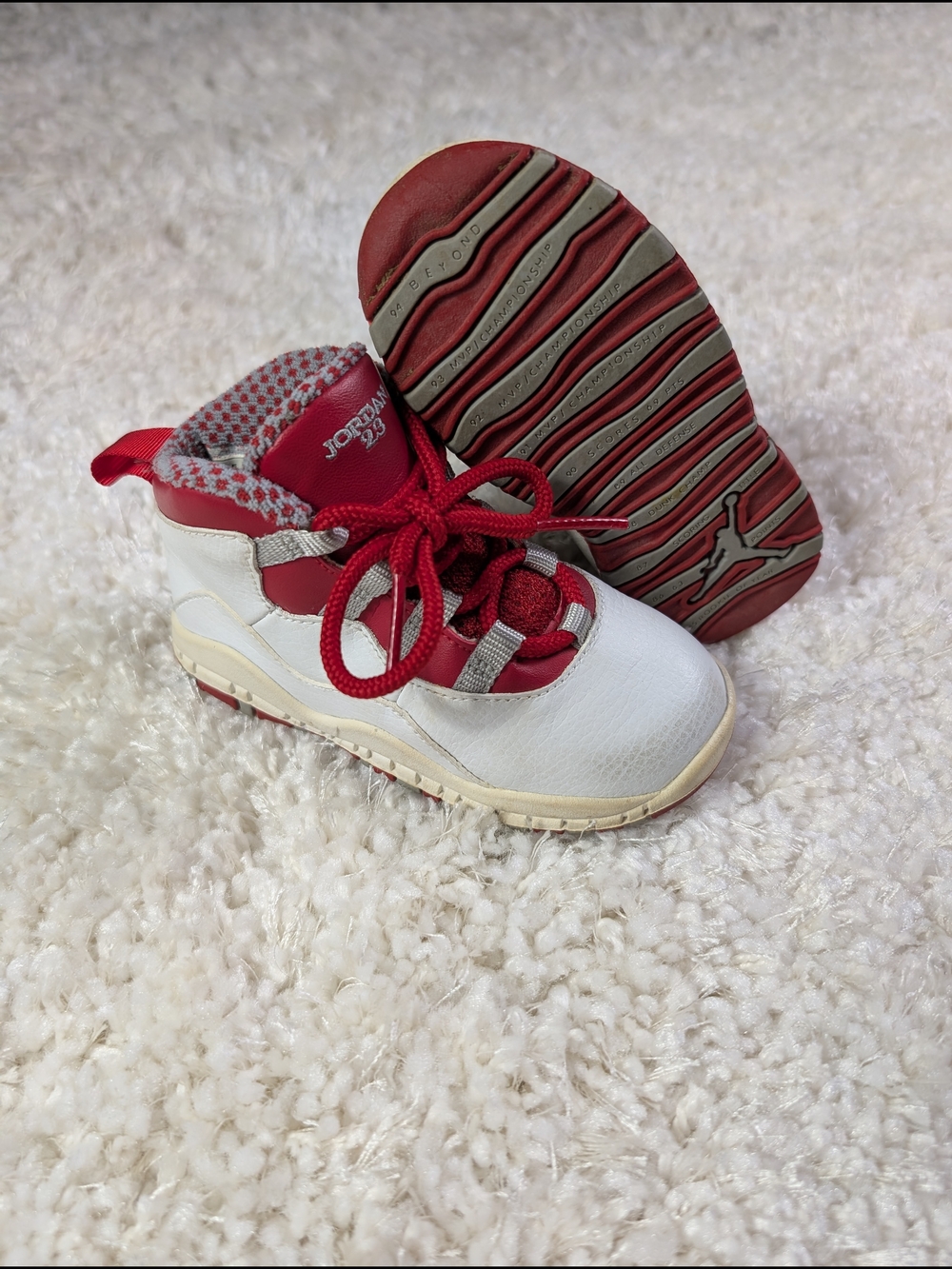 Kids Air Jordan 10 Red & White High-Top Sneakers Size 8c